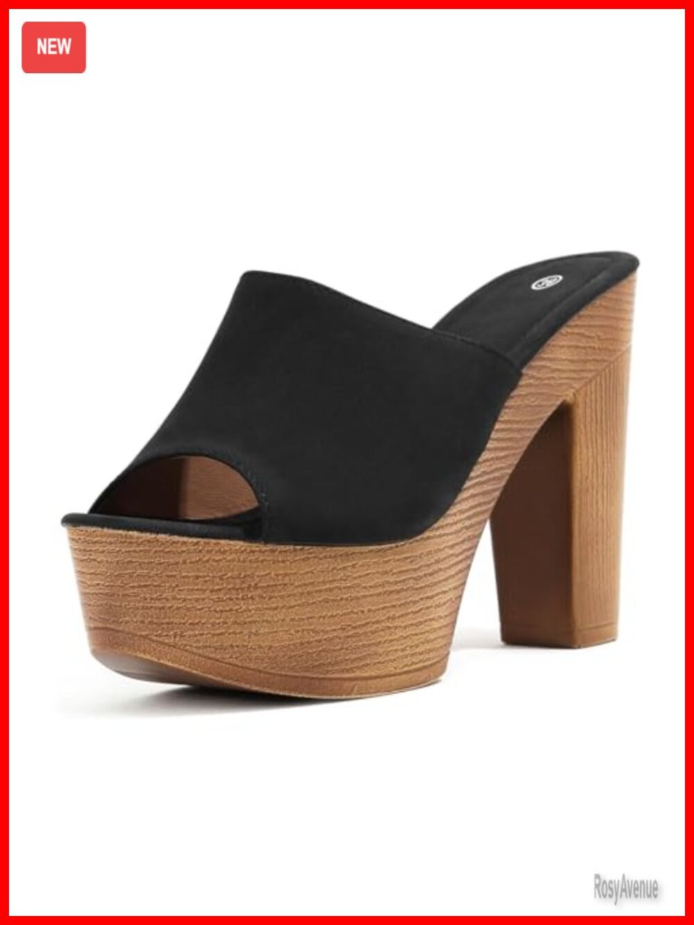 Platform Mule Peep Toe Slip On Chunky Block Heel Faux Leather Sandals